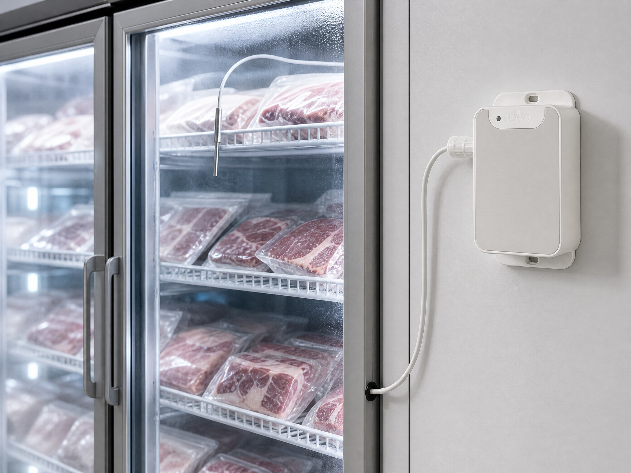 PT100 temperature sensor monitoring a freezer