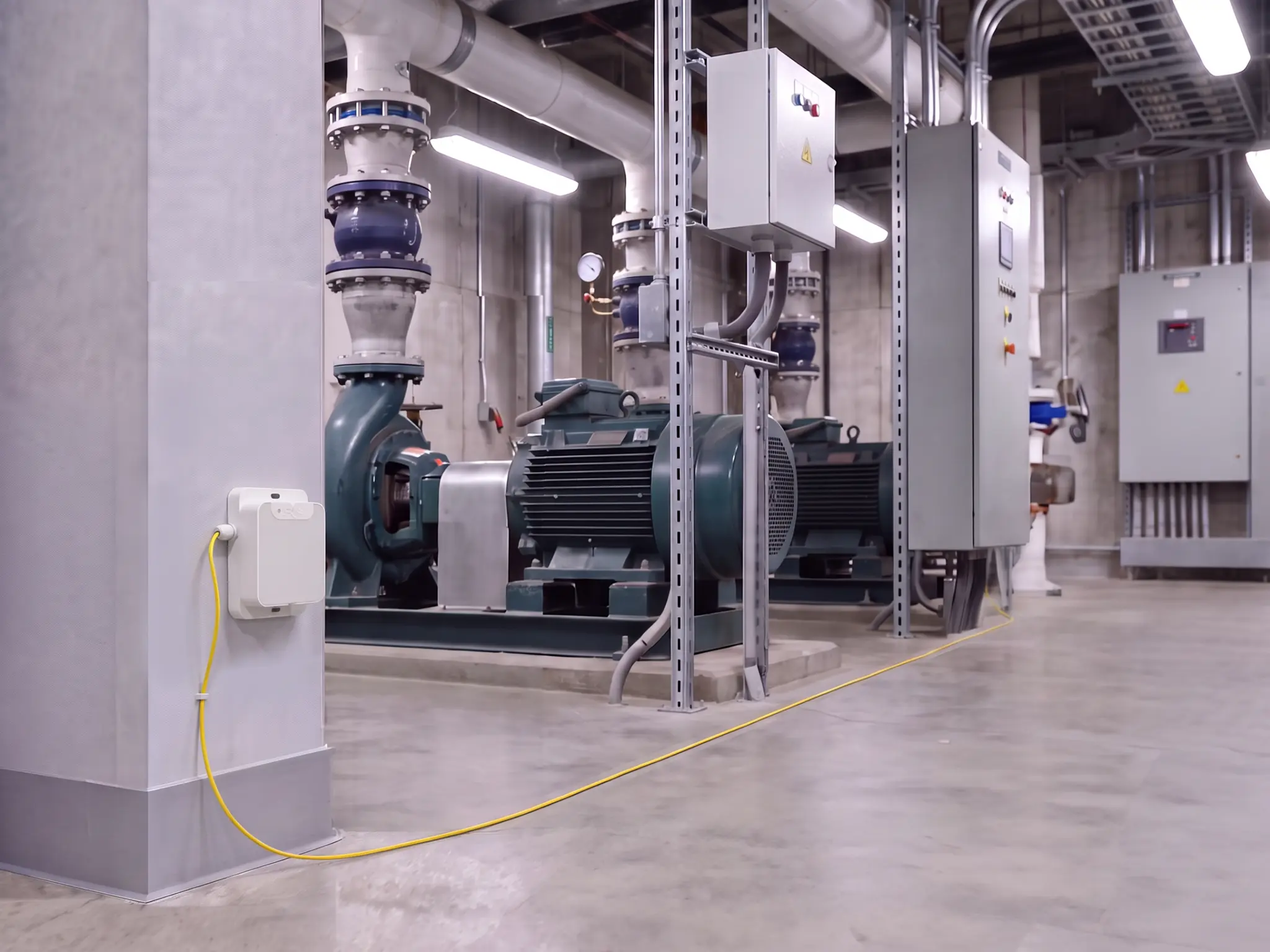 Water sensing rope installed in an engine room